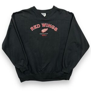 Vintage Lee Sport Men's Sweatshirt Black 2XL Detroit‎ Red Wings Hockey NHL Y2K